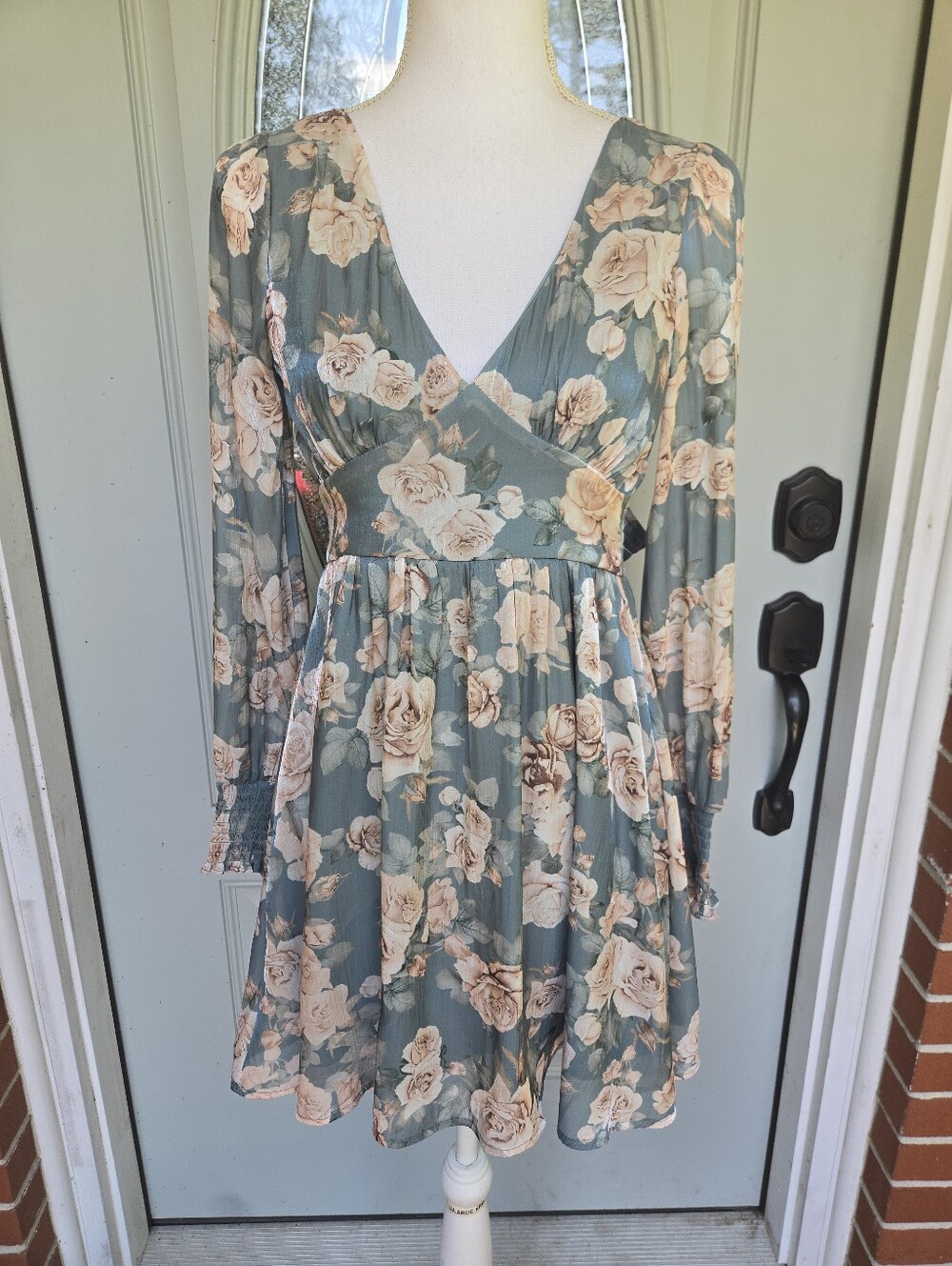 Altar'd State Sage Green Floral Mini Dress